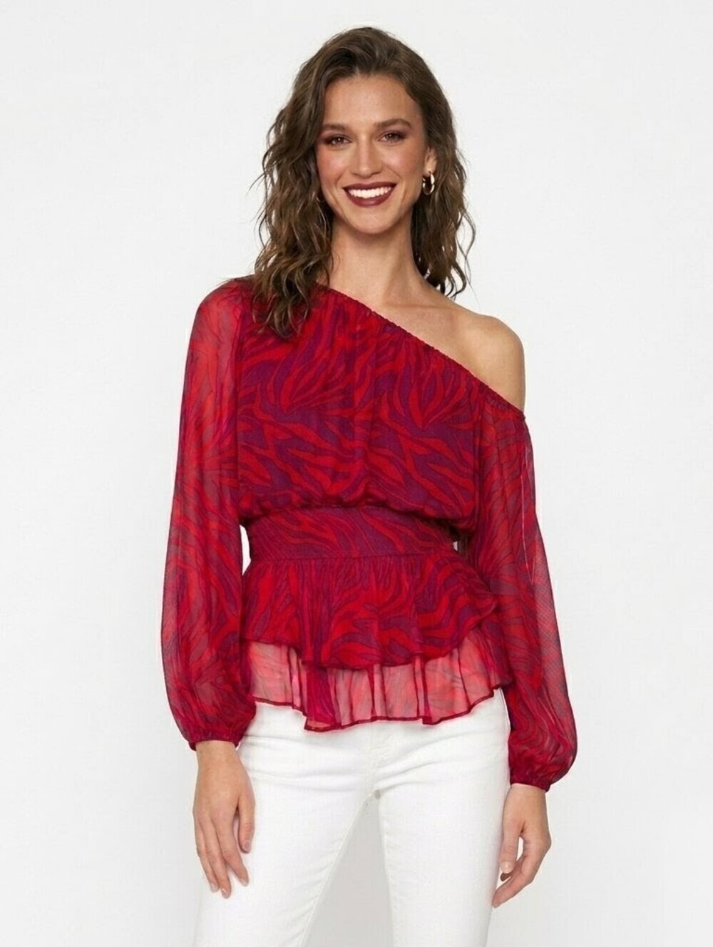 Gilner Farrar Raven Off Shoulder Zebra Blouse - Small